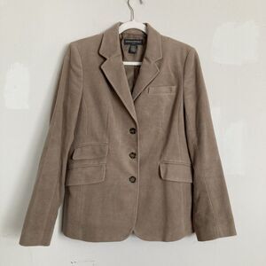 Banana Republic Blazer Jacket 10 Cotton Elbow Patches Taupe Academia Classic